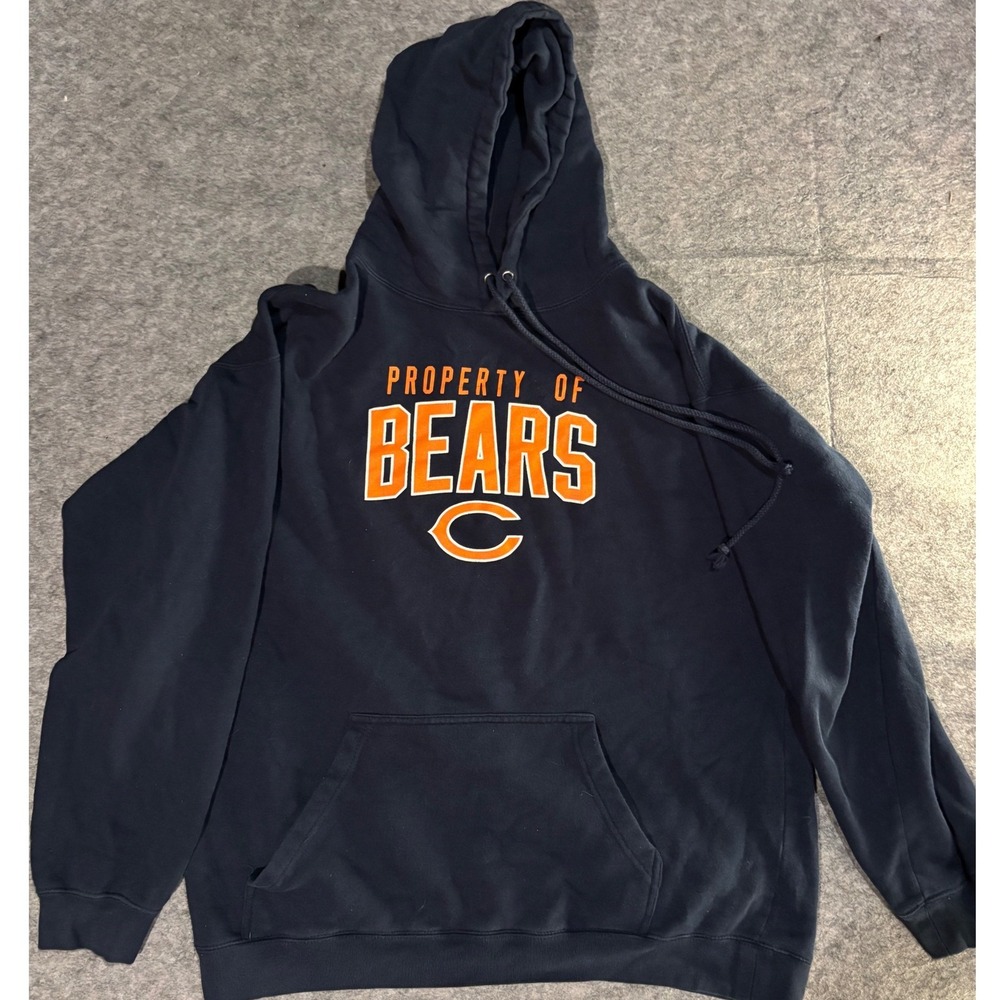 Reebok Chicago Bears Hoodie Mens Large Navy Blue Property Of Fleece Pullover